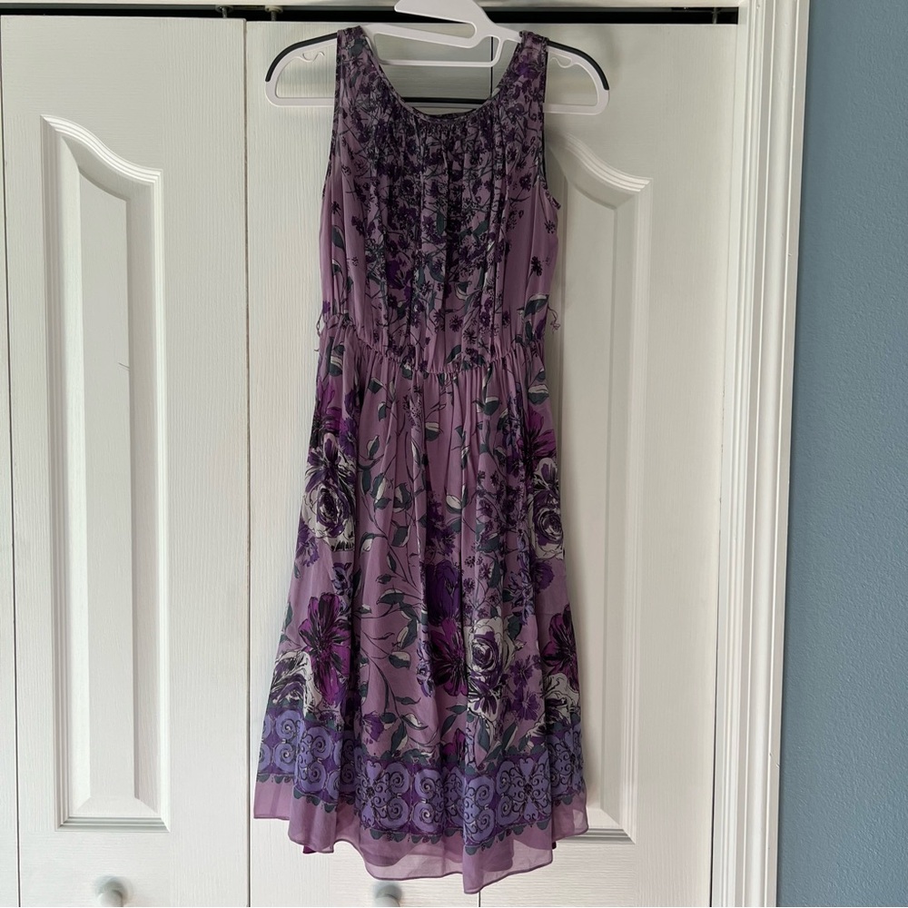 Adrianna Papell Floral Purple Sleeveless Tie Waist Dress Size 4